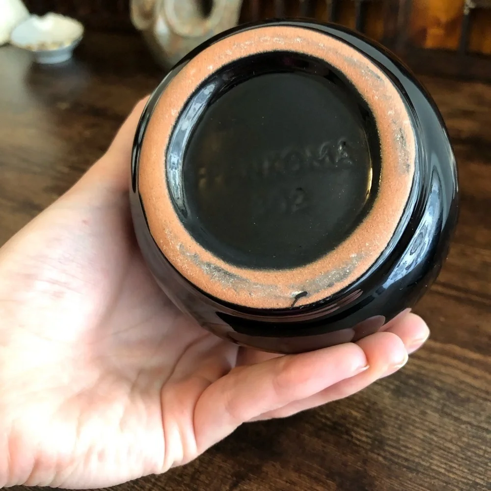 Vintage Frankoma Elegant Reflective Black Ceramic Vase